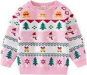 [Trsenvrml] Toddler Christmas Jumper Snowman Girls Knitted Crew Neck Snowflake Pullover Kids Cute Christmas Pink Clothing Tops 3-7 Years, Pink, 5-6 Years