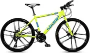 Mountain Bike, 24" High Carbon Steel Double Disc Brake Bicycle 21 Speed Double Impact Off-Road Variable Speed Bicycle with Front and Rear Fender,Yellow