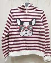 Tilii Essential Hoodie Pug Print On A Red & White Stripe