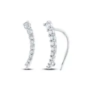 14k White Gold Round Diamond Graduated Journey Climber Earrings 1/4 Cttw
