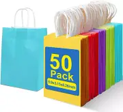 50 Pieces Paper Gift Bags with Handle,Gift Bag Kraft Paper Party Bag Rainbow ...