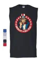 America Hell Yeah Muscle Shirt Uncle Sam Patriotic Stars and Stripes Sleeveless