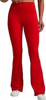 [OULIWANGLUO] Women's Solid Cross Flare Yoga Pants Boot Shaped Athletic Workout Leggings High-Waisted Wide-Leg Trousers with Pockets