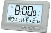 AMIR Travel Alarm Clock, LCD Display Digital Clock, Small Alarm Clock Bedside with 5s Backlight, Snooze, 12/24H, Temperature, Battery Powered Desk Clock for Bedroom Traveling - Gray