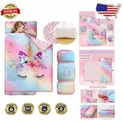 Floral Rainbow Unicorn Nap Mat - Lightweight Kids Sleeping Mat Set for Travel