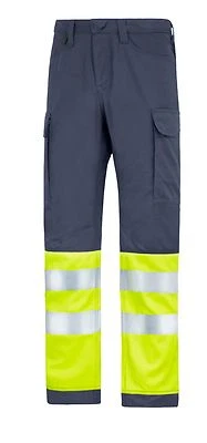 Snickers 6900 High Visibility Mens Work Trousers Yellow Navy Pre