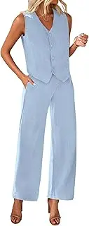 [KIRUNDO] Womens Two Piece Outfits Summer Fashion Button V Neck Crop Vest Blazer and Wide Leg Pants Suit Matching Sets