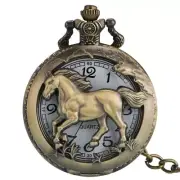 Steampunk Horse Design Case Quartz Pocket Watch with Necklace Pendant Chain Gift