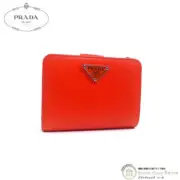 Prada Saffiano Triangle Logo Compact Bifold Wallet 1Ml018 Arancio Fluo Sv Hardwa