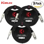 3-PACK Kirlin 6FT 1/4" TRS To XLR Female 24AWG Patch Cable MP-484 PR-06/BK