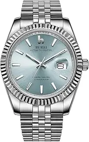 [BUREI] Men's Classic Automatic Watch BM-8001 with Stainless Steel Material and Enlarged Analog Date for Business use