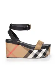 Brown Checkered Leather Platform Sandals