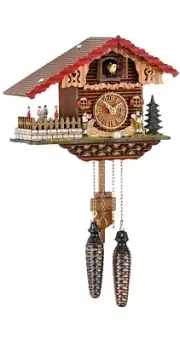 Quartz Cuckoo Clock Swiss house with music, turning dancers TU 457 QMT NEW