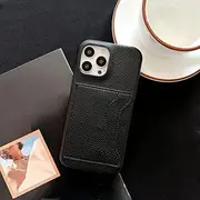 Leather Dual Card Holder Phone Case for iPhone 13 11 12 14 Pro XS MAX X XR 7 8 Plus Mini Lychee Pattern Cover,Black,for SE 2022 2020