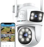 GENBOLT PTZ WiFi Security Camera Outdoor, 2.4/5GHz CCTV Camera with Dual View, Dual Lens IP Camera Cloud Storage Upgraded with Color Night, Auto Tracking Humanoid Detection [DC&PoE]