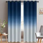 Blue and Greyish White Thickening Polyester Ombre Curtains, Light Blocking Gr...