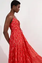 Petite Viscose Sparkle Tie Detail Tiered Skirt Woven Maxi Dress
