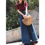 【現貨】👗👗實拍嗆口小辣椒韓版私人定制復古氣質顯瘦高腰系帶綁帶牛仔褲闊腿褲寬褲喇叭褲女生