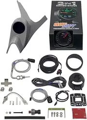 GlowShift 3in1 Diesel Gauge Package Compatible with Ford Super Duty F-250 F-350 7.3L Power Stroke 1999-2002 - 60mm Black Dial 1500 F EGT w/ Digital Boost & Temp Readings - Gray Single Pillar Pod