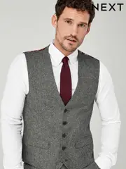 Grey Regular Fit Donegal Suit Waistcoat (518037) | $107