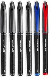 Uni-Ball AIR Micro - 0.5mm Fine Rollerball - Pack of 6 Pens - 4 Black, 1 Blue and Red (Assorted Collors), Packing may vary