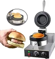 Electric Hamburger Waffle Maker, Hamburger Baking Machine, Commercial Non-Stick Waffle Maker, Stainless Steel Round Pancake Maker with Temperature Time Control for Fast Food, Burgers, Sandwiches