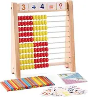 Wooden Abacus for Kids Math Learning Tool with Counting Sticks Numbers 1-100 Cards Math Counters Toys for 1st 2nd Grade Preschool Boys Girls Educational Early Math Learning Toy Arithmetic Teaching Aid