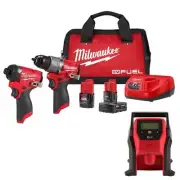 Milwaukee Hammer Drill and Impact Driver 12-V Li-Ion Cordless W/Compact Inflator