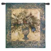 Floral Tapestry Wall Hanging Bouquet of Flowers Tuscan Urn Cerulean 45"x53"