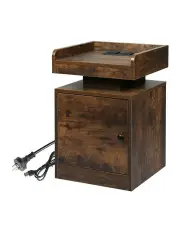 [Levede] USB Charger Outlet RGB LED Light Bedside Table in Oak