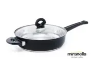 NIB Miranella Stainless Steel Frying Pan w glass lid 9" Black and polished steel