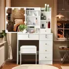 White Makeup Vanity Table Dressing Stool with 10 Led Lighted Mirror & 6 Drawers