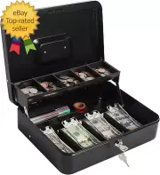 Large Cash Box with Money Tray and Lock Metal Money Box for Cash Lockbox