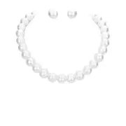 Women's White Pearl Necklace and Earring Set - Single Strand Jewelry Ensemble