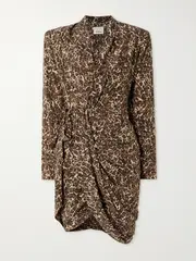 [Isabel Marant] Isabel Marant - Cleora Asymmetric Belted Leopard-print Stretch-silk Dress - Leopard print - FR 34 FR 34 Animal print