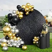 CMICHO 7.2ft Sequin Round Backdrop - Black Glitter Circle Photography Background for Luxurious Golden Birthday, Wedding, Bridal, Baby Shower Party Decor