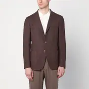 [Santaniello] Brown linen blend single breasted jacket 54 IT Brown