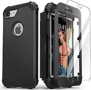 IDweel for iPhone 8 Case with Tempered Glass Screen Protector, for iPhone 7 Case, 3 in 1 Shockproof Slim Hybrid Heavy Duty Hard PC Cover Soft Silicone Bumper Full Body Case, Black