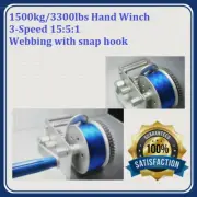 Hand Winch 1500kg 3300lbs 3-Speed 15:5:1 Boat Trailer Car Webbing Strap