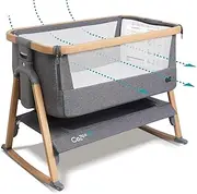Tutti Bambini CoZee® Air Extra Breathable Next To Me Crib & Standalone Baby Cot - Baby Rocker with Deluxe Airflow Mattress, Easy Fold Baby Bed, Travel Cot with Mattress (0-6 Months) - Oak/Charcoal