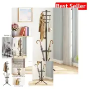 Freestanding Coat Rack with 8 Hooks & Umbrella Holder - Perfect for Entryways