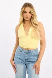 Yellow Halter Neck Top - Size 16XL, Women's Top