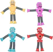Telescopic Suction Cup Robot Toy, 4pcs Plastic Funny Suction Cup Robotics Toy, Educational Shape Changing Tube Fidget Toy for Kids Boys Girls
