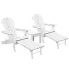 Adirondack Outdoor Table Chair Wooden Sun Lounge Beach Pool Patio White 3PC