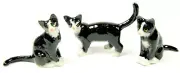 Hand Painted Black & White Cats or Kittens Set of 3 - Tiny