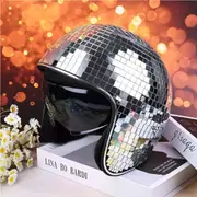 Disco Ball Helmet with Retractable Visor Glitter Mirror Glass Disco Ball HatOpen