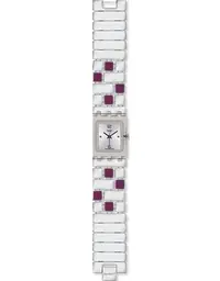 在飛比找Yahoo!奇摩拍賣優惠-[永達利鐘錶 ] swatch 方型簡約鍊帶錶 /銀X紫 S