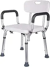 FFSPIIO Shower Chair with Arms Backrest, Height Adjustable Heavy Duty Shower Bench Disabled Handicap Bathtub Bath Seat Stool Shower Chair