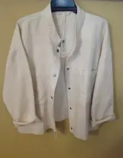 Eileen Fisher Undyed Ecru Organic Cotton Channels Mandarin Collar Jacket Plus OS