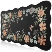 Desk Mat for Keyboard and Mouse, Large Floral Keyboard and Mouse Mat, Black